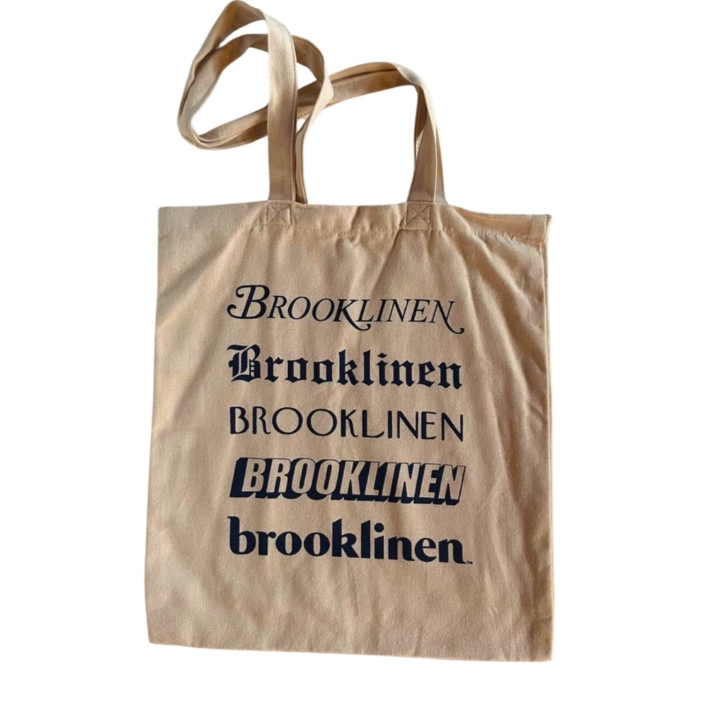 100% Cotton Brooklinen Tote in Cream with Blue Logo